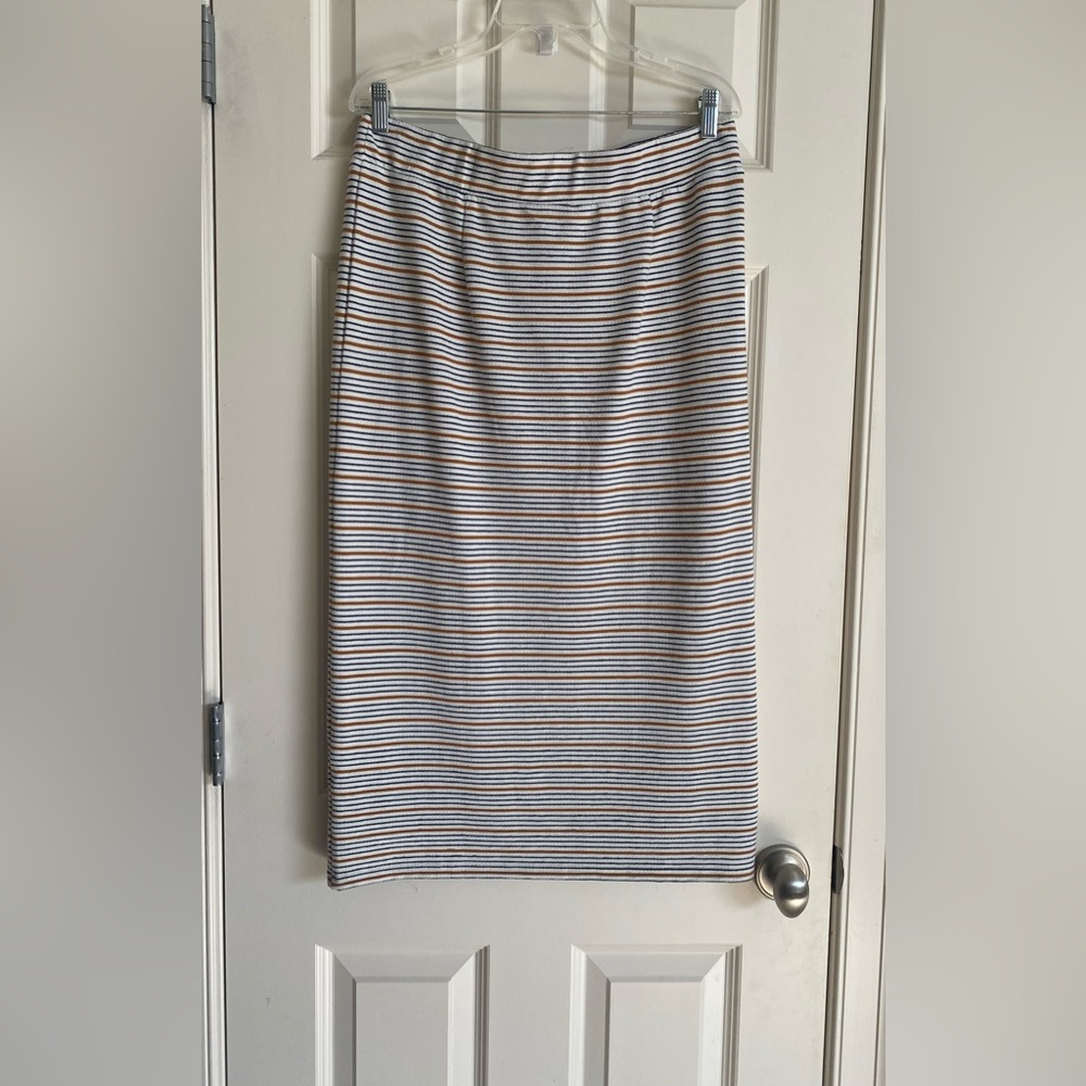 LOFT midi pencil skirt in black,white, orange stripe Size-Large